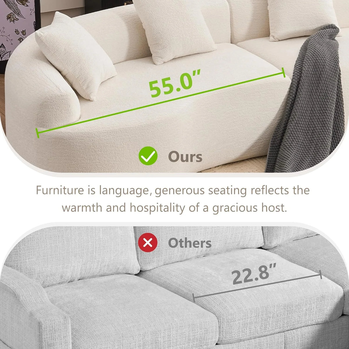 Loveseat Sectional Sofa for Living Room, 65’�?Modern Luxury Plush Chenille Extra Deep Seat Curved Cloud Floor Couch with 3 Throw Pillows for Small Spaces, No Assembly Needed, Sapphire Blue