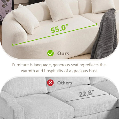 Loveseat Sectional Sofa for Living Room, 65’�?Modern Luxury Plush Chenille Extra Deep Seat Curved Cloud Floor Couch with 3 Throw Pillows for Small Spaces, No Assembly Needed, Sapphire Blue