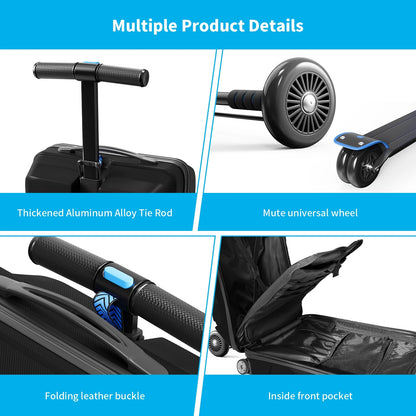 TABU Scooter Luggage for Kids & Adults, Carry on Luggage with Wheels for Kids Ages 6-15,Blue
