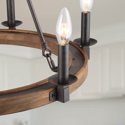 LNC 6-Light Distressed Brown and Bronze Wagon Wheel Farmhouse Chandelier
