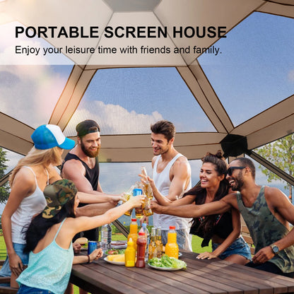 HOTEEL 12x12 Portable Pop-Up Outdoor Camping Gazebo, Screen Tent with Mosquito Nettings, Waterproof, UV, Bite Proof, Removable top Glamping Canopy with Carry Bag, Gray