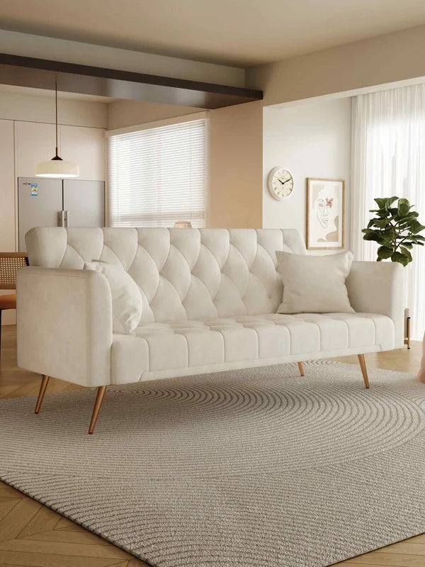 FFH Modern Corduroy Futon Sofa Bed with Adjustable Backrest,Convertible Loveseat Sleeper,Soft Couch with Drop-Down Table and Cup Holder for Living room,Pink