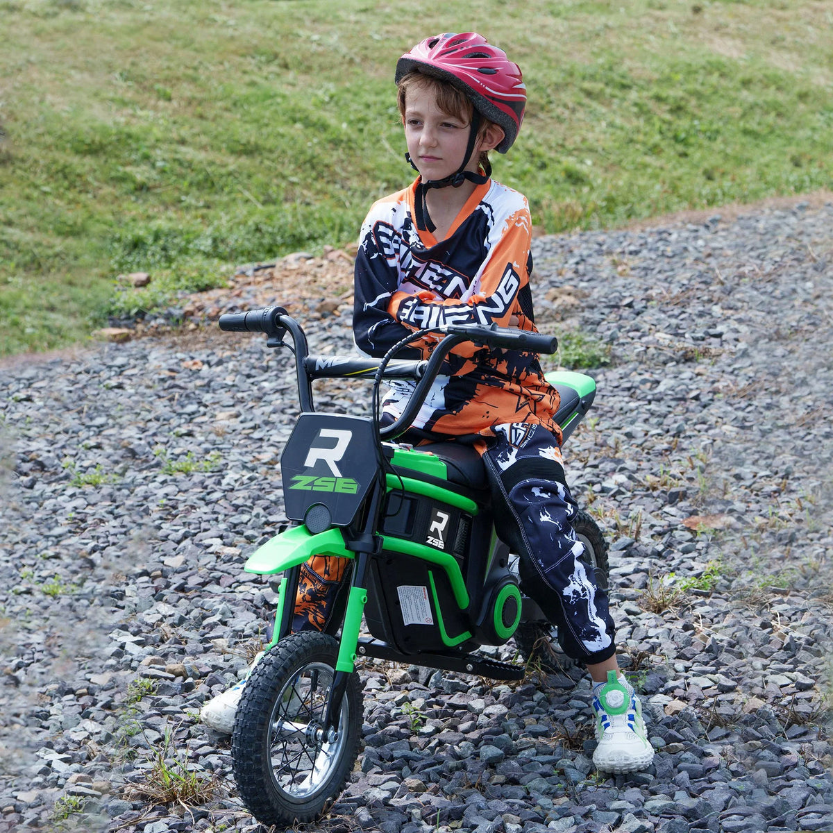 SaveJoy Electric Dirt Bike, 24V E-Dirt Bike Motorcycle for Kids, Kids Dirt Bike with Brake, Music, Horn, Outdoor Toys for Todders Kids, Red