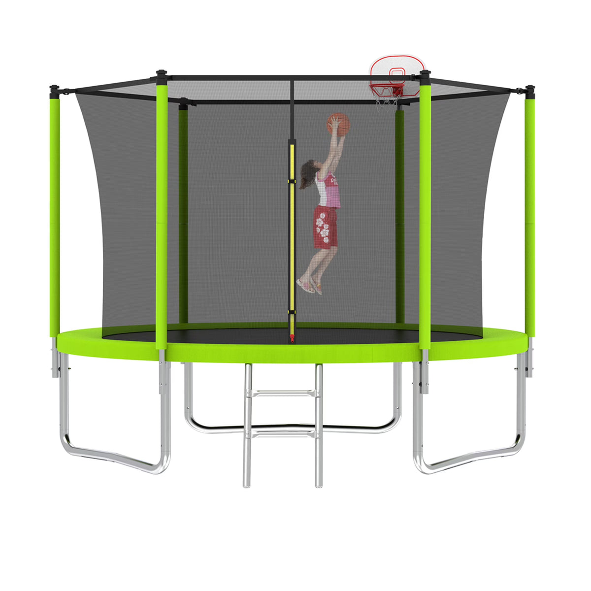 Alvantor 8Ft Kids Trampoline Round Trampolines with Basketball Hoop & Enclosure Net, Age 3-10 Blue