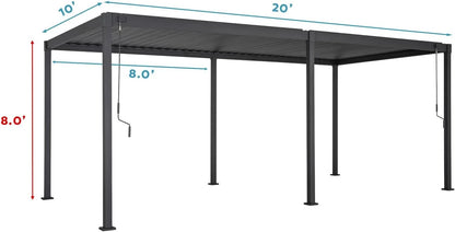 Mirador 10'x 10' Outdoor Pergola, 80S Steel Frame w/ Adjustable Louvers Roof for Garden, Patio, Backyard, Dark Gray
