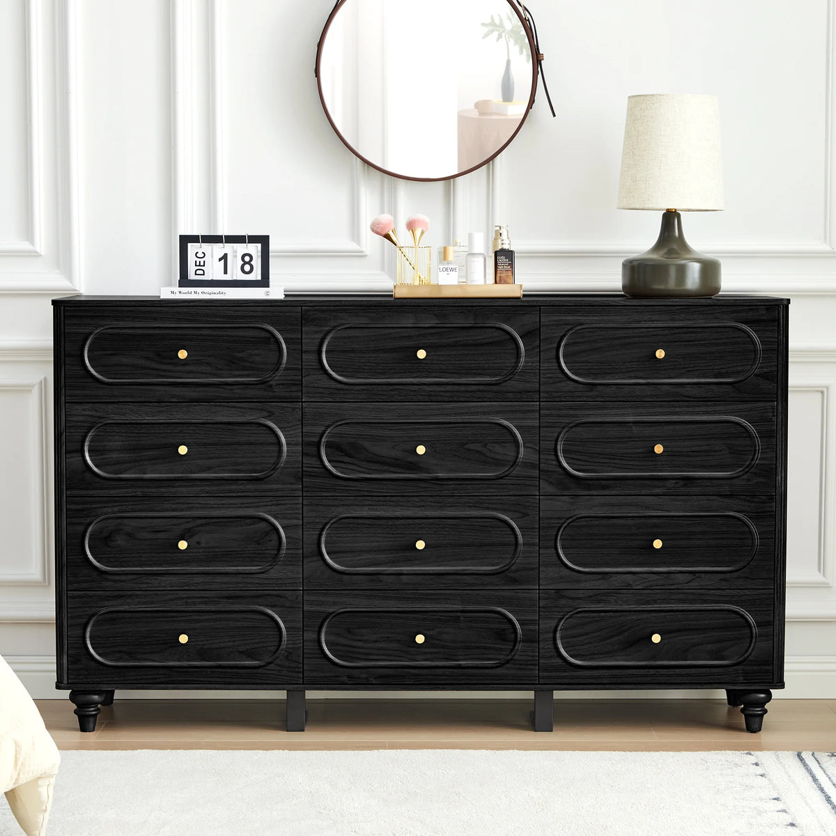 YOCWO 3 Drawer Nightstand, Classic Chest of Drawers with Arc Edge, Walnut