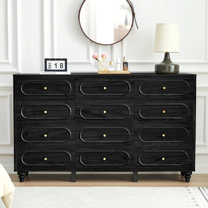 YOCWO 3 Drawer Nightstand, Classic Chest of Drawers with Arc Edge, Walnut