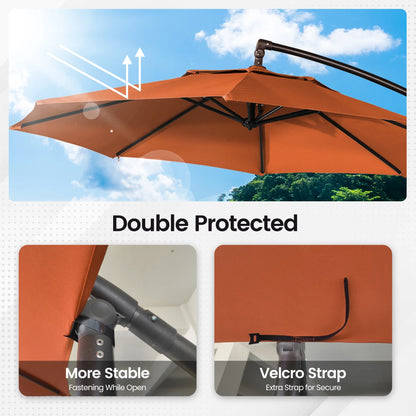 Mondawe 10ft Solar Lights Offset Cantilever Patio Umbrella - with Light, LED Lighted Offset Hanging Patio Outdoor Market Umbrella UPF50+ UV Protection with Crank,Navy Blue