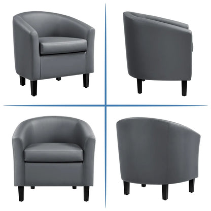 Renwick Faux Leather Barrel Accent Chair for Living Room, Set of 2, Black