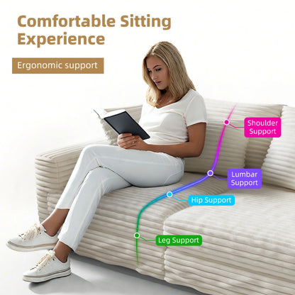 Alvantor 4-Seat Sofa 102" W Corduroy Upholstered Deep Seat Couches Convertible Chaise for Living Room, Apartment Grey