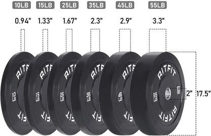 RitFit 45lb Olympic Weight Plate Set of 2, Bumper Plates With Steel Insert, Olympic Barbell Weight Plates for Gym and Home, Single, Pair