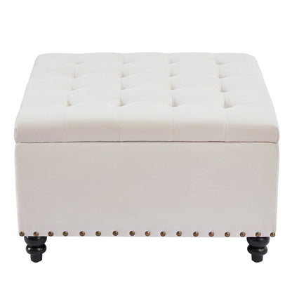 HUIMO Large Square Storage Ottoman Bench, 30-inch Wide Storage Bench Coffee Table with Tufted Oversized, for Living Room (Beige)