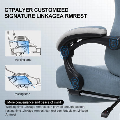 GTPLAYER Ergonomic High Back Pocket Spring Cushion Gaming Chair with Footrest & Linkage Armrests, Black