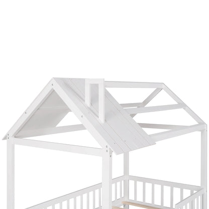 Euroco Twin Size Platform Bed, House Bed with Fence for Kids, Gray