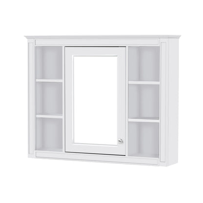 Furvclv Bathroom Wall Mirror Cabinet Modern Wall Mounted Cabinet Storage Organizer With Single Mirror Door 6 Open Shelves