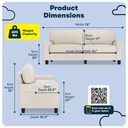 Serta Copenhagen 78" Rolled Arm Sofa with Removable Covers Dark Brown