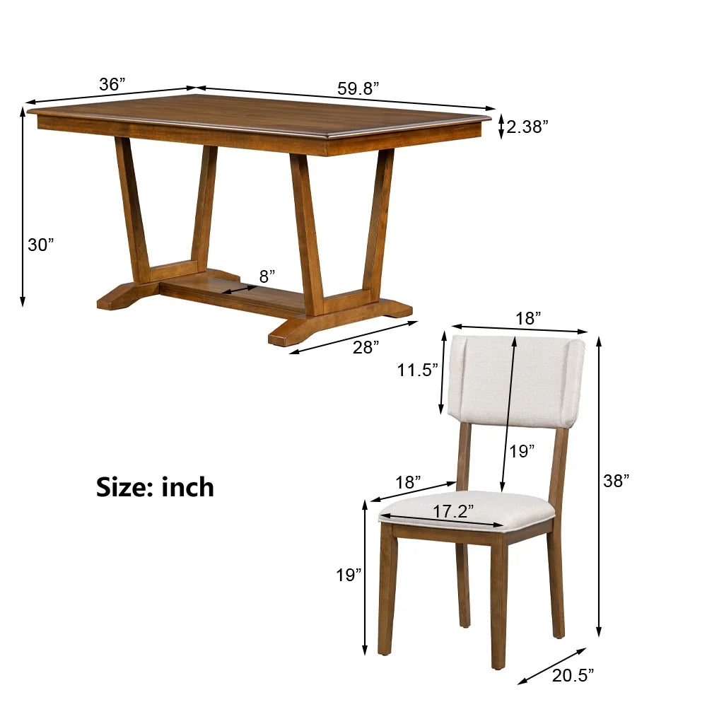 5 Piece Dining Table Set, Atumon Dining Table Set for 4, Wood Dining Room Set with 1 Table and 4 Upholstered Chairs, Farmhouse Dining Table Set for Kitchen Dining Room Apartment, Natural