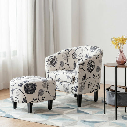 Gymax Modern Accent Tub Chair&Ottoman Set Fabric Upholstered Club Chair Grey Floral