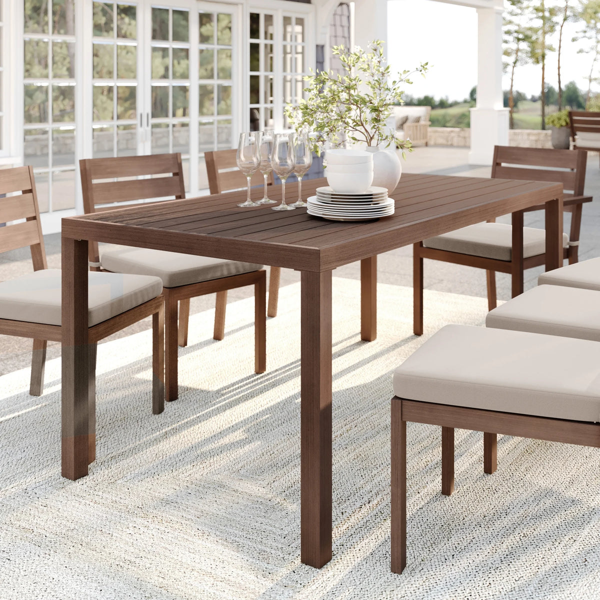 Martha Stewart 71" Indoor-Outdoor Patio Table with Gray Brushed Woodgrain Aluminum Finish