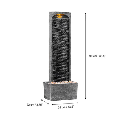 Teamson Home 38.5" Faux Slate Contemporary Outdoor LED Waterfall Fountain with Pebble Base, Red Rock