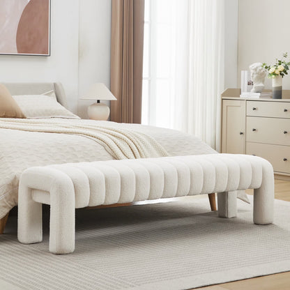 Zesthouse 63�� End of Bed Bench, Linen Tufted Upholstered Ottoman Bench with Padded Seat and Solid Wood Leg, Modern Entryway Bench for Bedroom, Living Room, Beige
