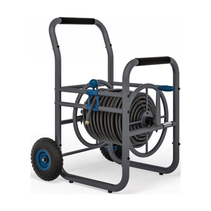 Suncast Commercial Grade Steel Outdoor Garden Hose Reel Cart, Blue/Gray