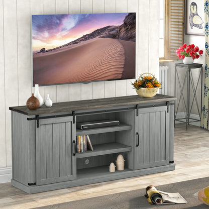 FESTIVO Farmhouse TV Stand for 75" TV, Entertainment Center, Sliding Barn Door TV Stand, 68 inch TV Console Table, Home Living Room Media Console with Adjustable Shelf - Off White