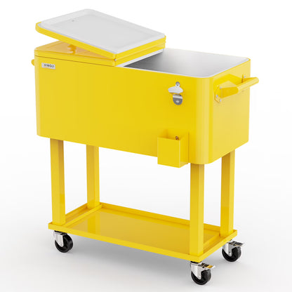 Ktaxon 80 Qt Rolling Ice Chest Cooler Cart Outdoor Trolley with Storage Shelf, Bottle Opener & Cap Collector for 48 Hour Cold Drinks,Lemon Yellow