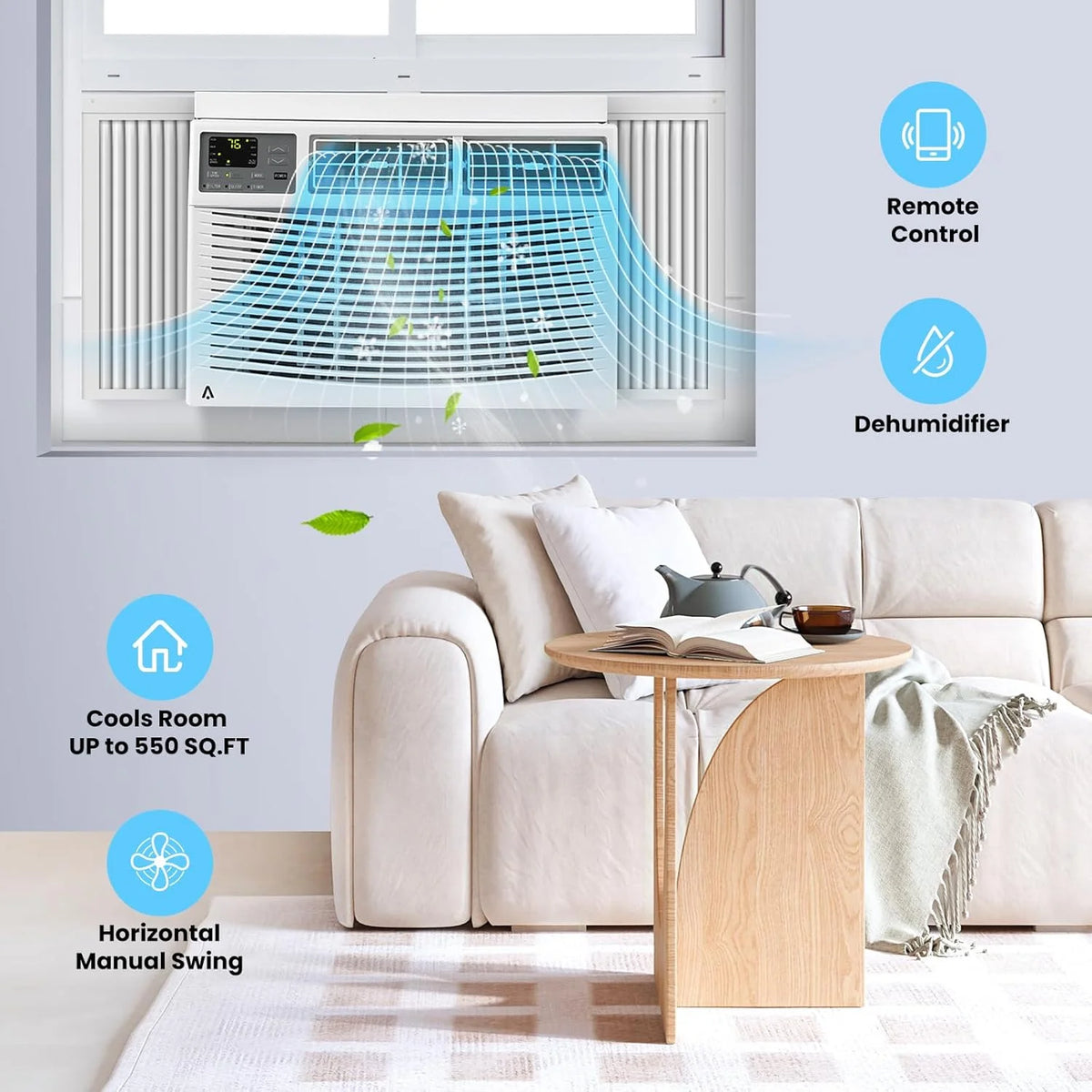Air Conditioner, 8000 BTU Turbo Fast Cooling AC Unit Remote/App Control, Flexible Window Opening(T Design Install Kit), 24H Timer, Washable Filter,White
