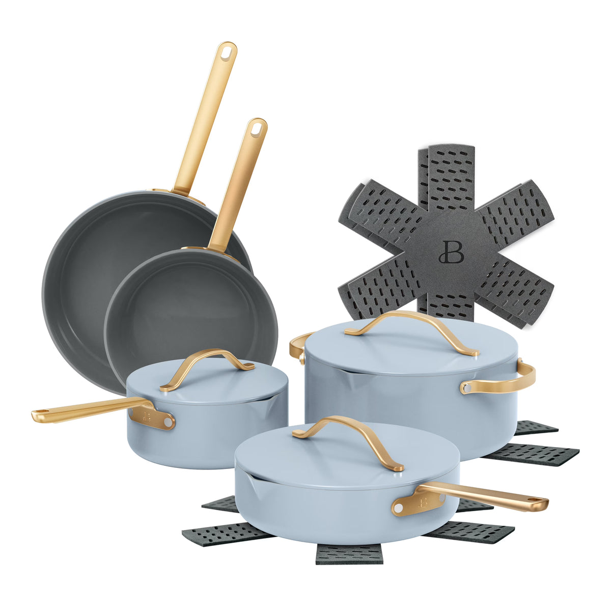 Beautiful 12pc Ceramic Non-Stick Cookware Set with Strainer Lids, White Icing by Drew Barrymore