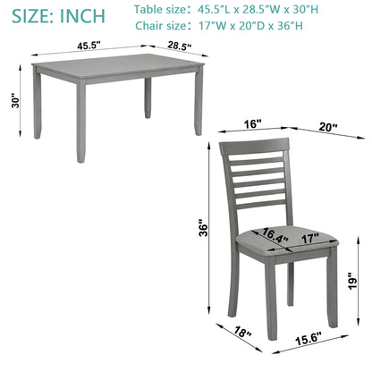Sesslife 5 Piece Dining Set with One Rectangle Table and 4 Upholstered Chairs for 4 Persons, Dining Room Table Set for Small Place(Table+4 Chairs)