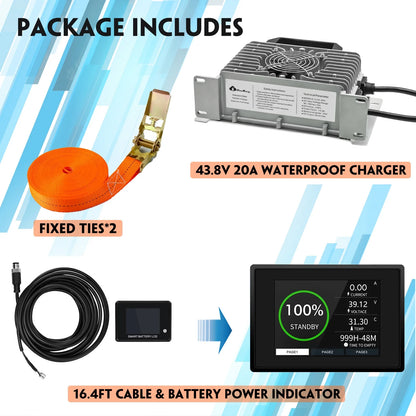 36V(38.4V) LiFePO4 Golf Cart Battery Built-in 200A Bluetooth BMS,with 20A Charger,Touch Monitor,6000+ Cycles,Perfect for Golf Carts,Trolling Motor(GFS36V-60Ah with Charger)