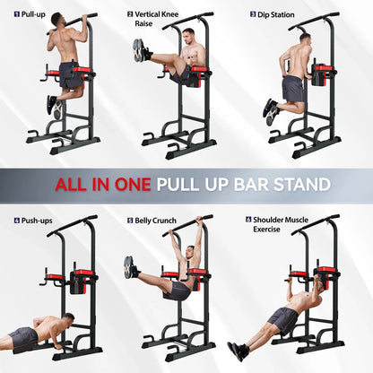LNOW Multifunction Power Tower Pull up Bar Dip Station Power Rack with Adjustable Backrest for Home Gym Strength Training Workout Equipment Max Weight 480lbs