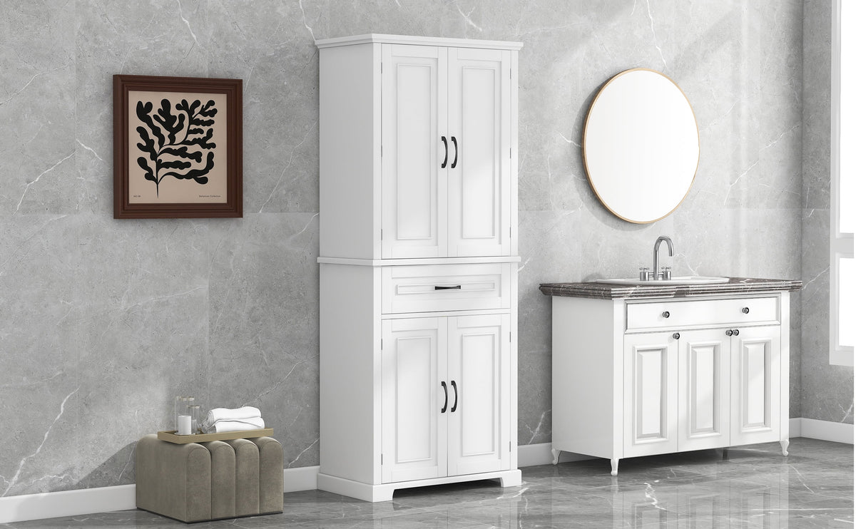 Bellemave White Tall Storage Cabinet with Adjustable Shelf Bathroom Cabinet with 1 Drawer and Storage Rack Large Freestanding Wood Cabinet Storage Organizer Floor Cabinet, White