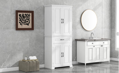 Bellemave White Tall Storage Cabinet with Adjustable Shelf Bathroom Cabinet with 1 Drawer and Storage Rack Large Freestanding Wood Cabinet Storage Organizer Floor Cabinet, White