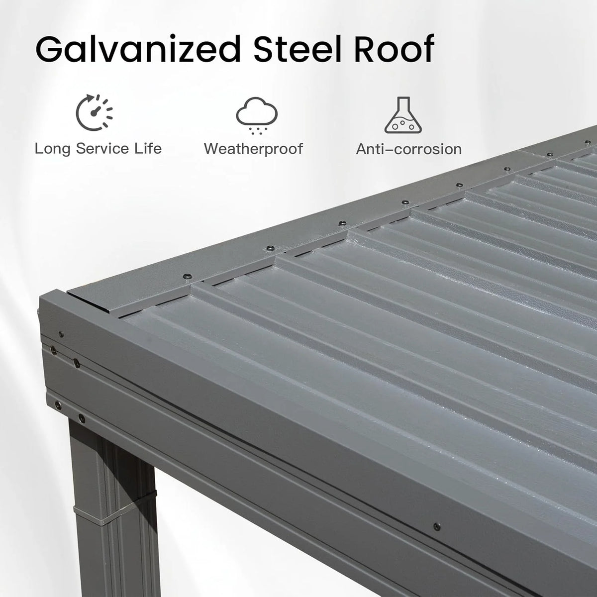 Domi 8x8FT Lean to Gazebo, Outdoor Hardtop Wall Mounted Gazebo with Sloping Galvanized Steel Roof, Upgraded Heavy Duty Mounted Shelter with Drainage System for Deck, Porch, Backyard