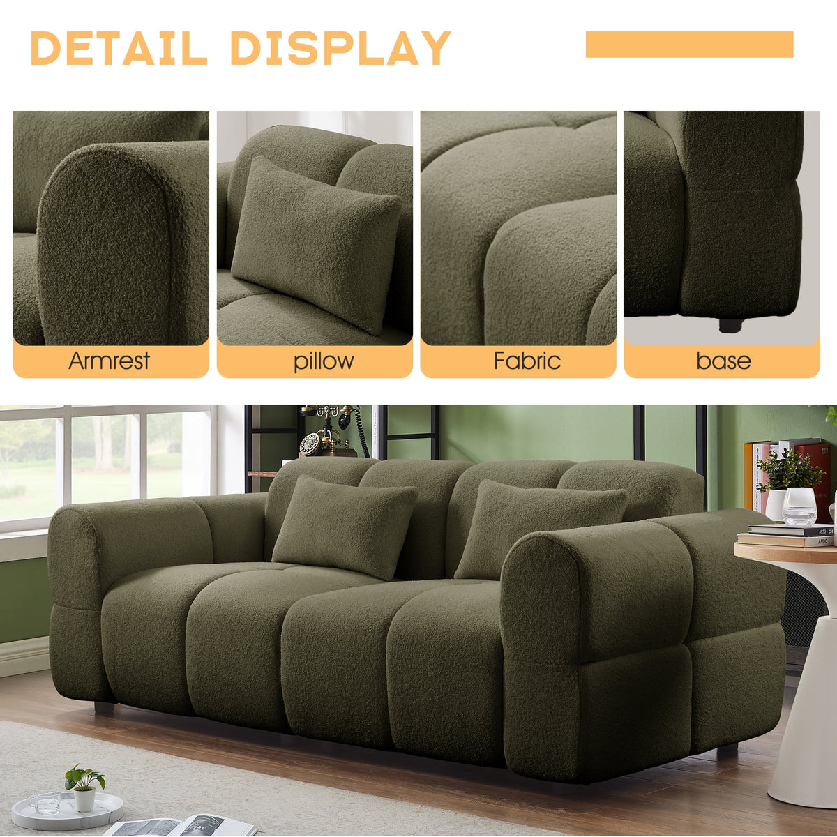 FREEHOMAE 80" Oversized Boucle Sofa Couch,Modern Loveseat,Deep Seat Love Seat,Mid Century Modern Sofa,Cloud Couch for Living Room,Apartment,Office,and Lounge,Black