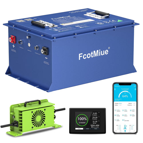 48Volt Lithium Golf Cart Battery , 6000+ Cycles 51.2V 105Ah LiFePO4 Battery, Built-in 200A Smart BMS Support up to 5kW Motor Conversion Kit ,with Touch Monitor & Mobile APP, 20A Charger