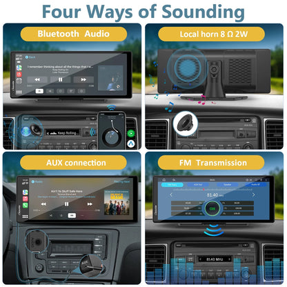 Carpuride Wireless Carplay Android Auto with 4K Front Dash Cam  1080P Rear Cam,10.26" HD IPS Touch