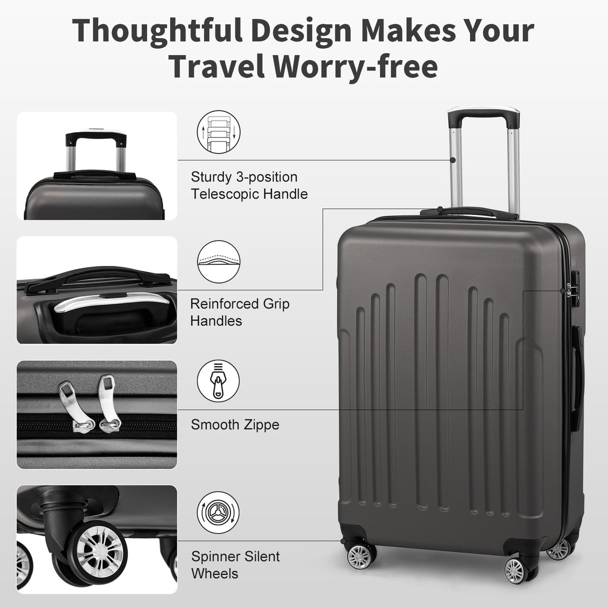 Zimtown 3 Piece Nested Spinner Suitcase Luggage Set With TSA Lock Royal Blue