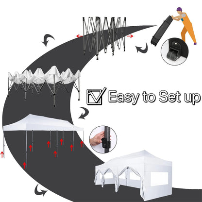 COBIZI 10x20 Heavy Duty Pop up Canopy Tent with 6 sidewalls Easy Up Commercial Outdoor Canopy Wedding Party Tent for Beach All Season Wind & Waterproof Gazebo with Roller Bag,Black(Frame Thickened)