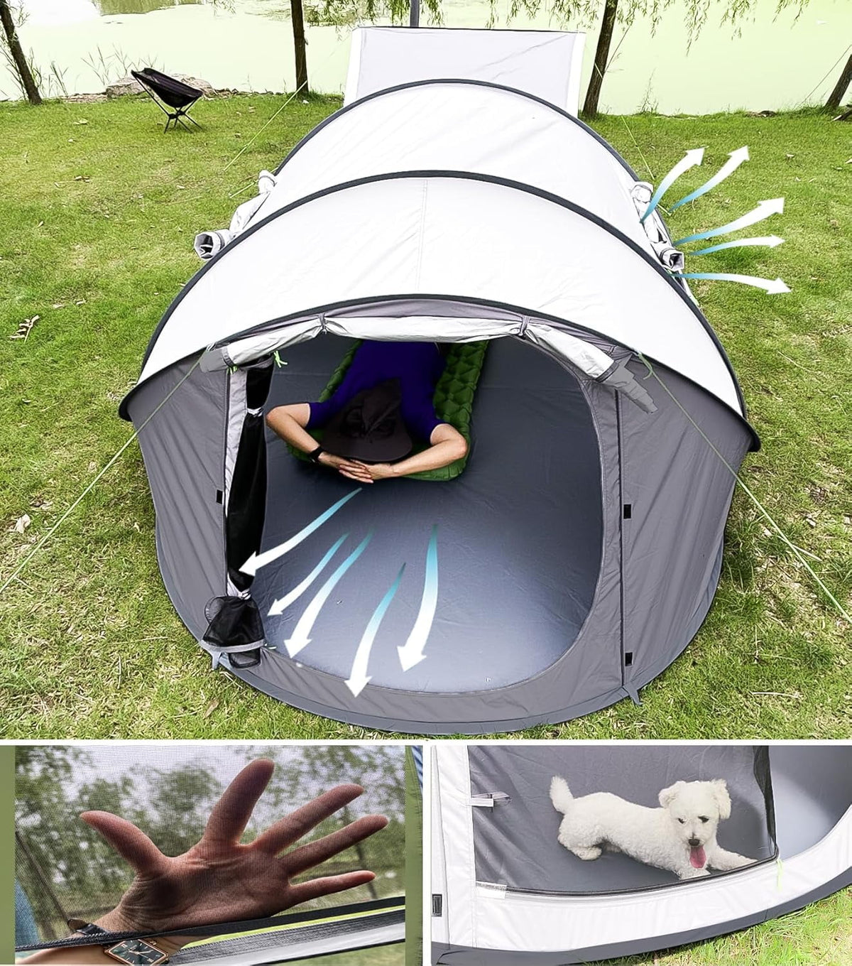 4 Person Easy Pop Up Tent Waterproof Automatic Setup 2 Doors-Instant Family Tents for Camping Hiking & Traveling