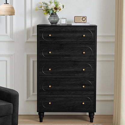 YOCWO 3 Drawer Nightstand, Classic Chest of Drawers with Arc Edge, Walnut