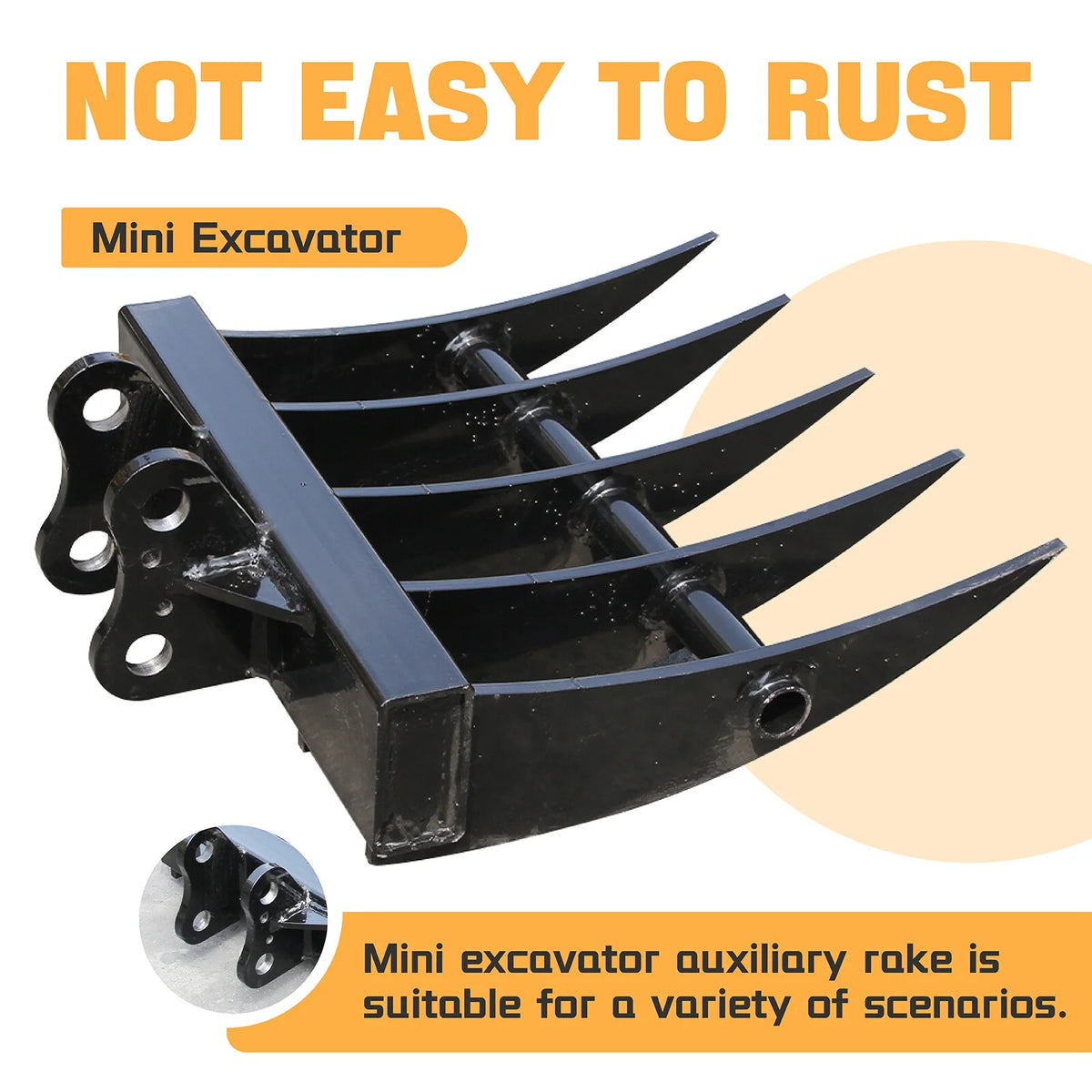MachPro Mini Excavator Rake, 31'' Mini Excavator Attachments, 9 Tooth Wide Backhoe Digger Accessories Rake Use for Land Clearing, Debris Removing