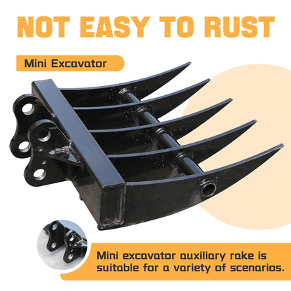 MachPro Mini Excavator Rake, 31'' Mini Excavator Attachments, 9 Tooth Wide Backhoe Digger Accessories Rake Use for Land Clearing, Debris Removing