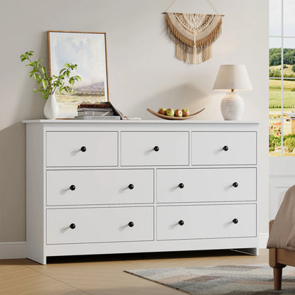YouTrend 7 Drawer Dresser,White Dresser for Bedroom Drawer Organizer Storage Drawers,Wood Adult Storage Cabinet Living Room Hallway