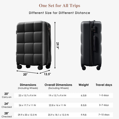3 Piece Luggage Set , 20/24/28 inches Suitcase Set , ABS Hardshell Expandable Luggage Sets with TSA Lock,20-inch with USB Port, Carry On Luggage for Men Women, Pink