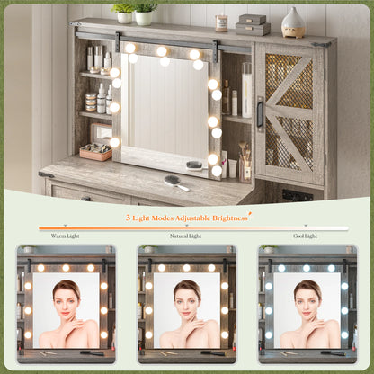 EnHomee Makeup Vanity Desk with Lighted Mirror Large Vanity with 4 Drawers Farmhouse Vanity Set with Mirror and Lights,White