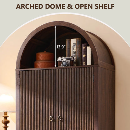 IFGET 71-Inch Arched 4-Tier Bookcase with Glass Doors and Drawers