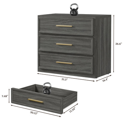 SICOTAS 31.3" W 3-Drawer Nightstand Set of 2 with Oversized Large Storage , Modern Night Stands Bedside Table with Adjustable Feet & Gold Handles for Bedroom Living Room Entryway, Light Oak